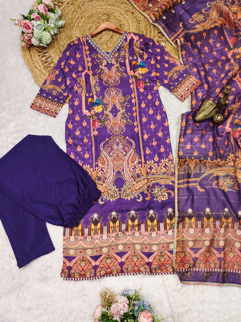 New launching Multicoloured  print with  work and Dupatta