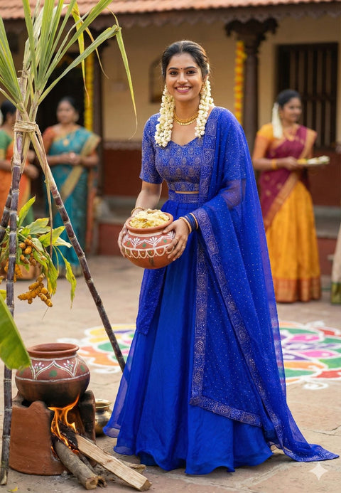 New Pongal Special Soft Space Silk Sequins Embroidery Lehenga choli