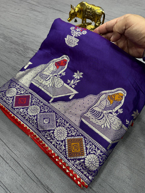 New Pure Dola silk with Zari weaving Saree with zarkan Pallu  border &  samosa lace border