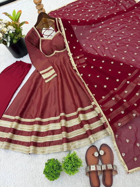 New Premium Heavy Lace Work Designer Anarkali Three Piece Set