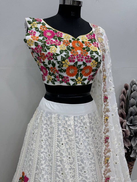 New BRIDAL WEAR HEAVY FUAX GEORGETTE CHINE SEQUENCE WORK LEHENGAS CHOLI