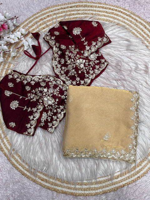 New Coding Embroidery work with Cutwork BorderFendy Satin Silk saree