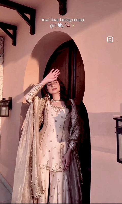 New Cinon Top-Sarara and Dupatta Set Fully Stitched Ready To Wear