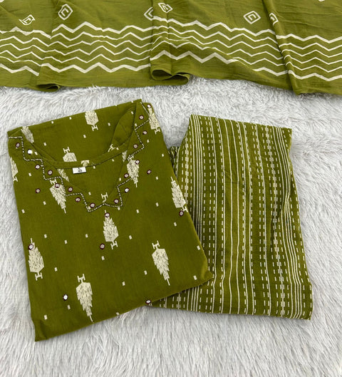 New festival collection Beautiful pure cotton kurti pant dupatta set