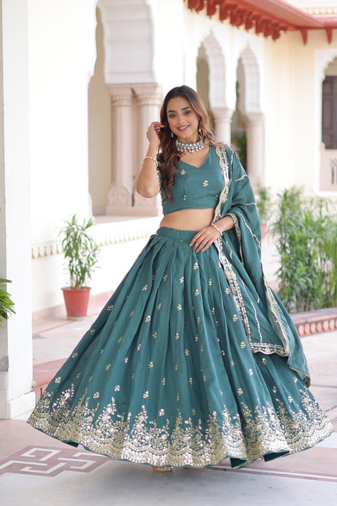 New Desirable Women's Lehenga Made With Vichitra Silk With Rich Sequins Embroidery work Blouse and Designer Embroidered work Dupatta