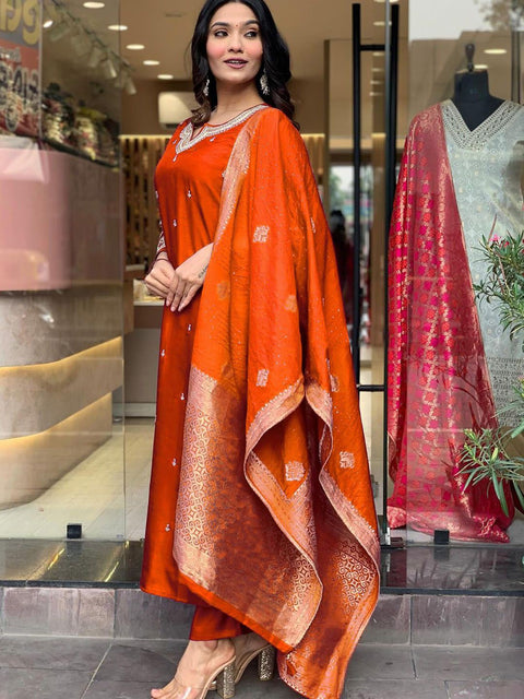 New Premium Embroidered WorkKurta Pent Dupatta Set