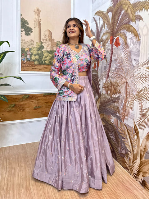 New PURE CHINON FABRIC & HEAVY EMBROIDERYEXCLUSIVE LEHENGA, BLOUSE & KOTI SET