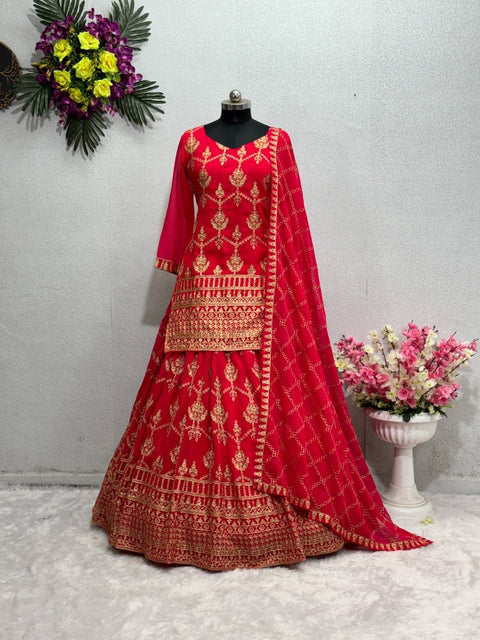 New DESIGNER WEAR HEAVY CHINE STITCH WORK TOP LEHENGAS WITH DUPATTA