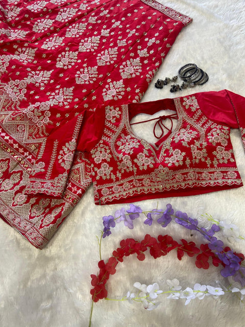 New Premium Malai Satin Embellished With Beautiful Thread Embroidery lehenga