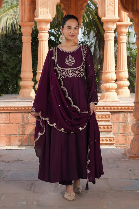 New Designer Embroidered Anarkali and Pant with Dupatta Set
