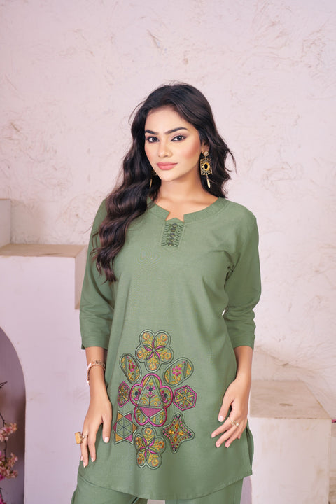 New collections Heavy RayonMulti Embroidery Thread Work Co-Ords Set