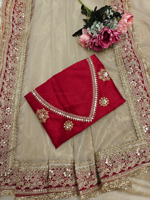 New Fancy Coding & Dual Sequence Soft Gold Twill Net saree