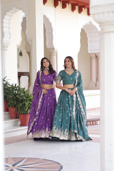 New Desirable Women's Lehenga Made With Vichitra Silk With Rich Sequins Embroidery work Blouse and Designer Embroidered work Dupatta