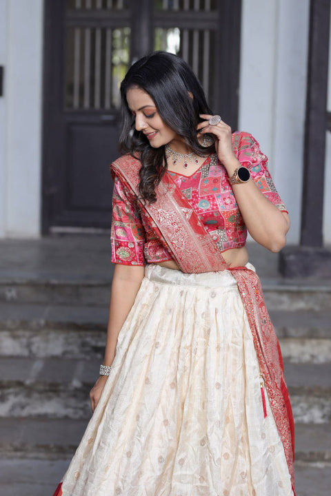 New jecard viscose viscose position print With jecard Touch Up  lehenga