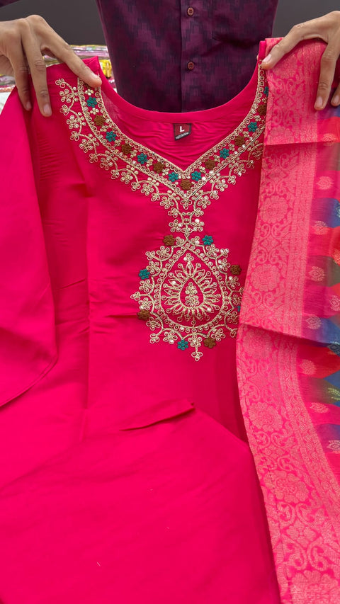 New HEVAY DIMOND SILK COTTON FABRIC NECK WORK* Dress