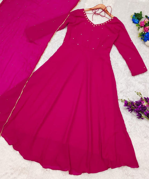 New Beautiful Handwork PINK HANDWORK ANARKALI dress