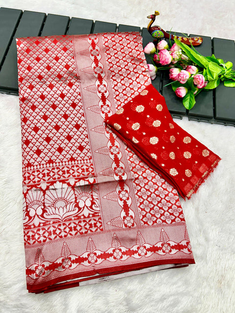 New Pure Litchi Silk Saree With Running Contrast Blouse With extra Matching Blouse