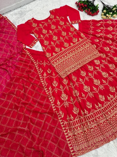 New DESIGNER WEAR HEAVY CHINE STITCH WORK TOP LEHENGAS WITH DUPATTA