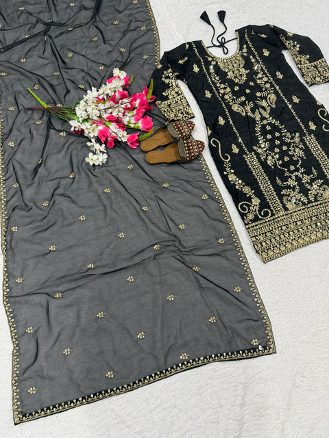 New Premium Korean Satin Silk With Sequence And Embroidery Work Dress