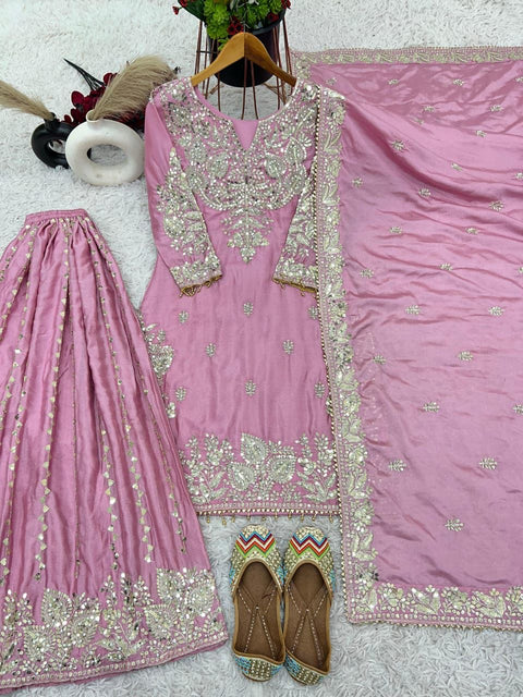 New Pure Heavy Chinnon Silk With  Heavy Embroidery moti Sequence Work With Full Embroidery Sleeve