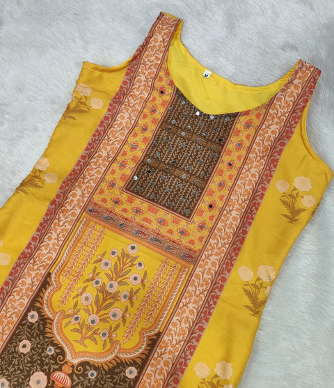 New Beautiful maslin with original MIRROR workstraight-cut Kurti