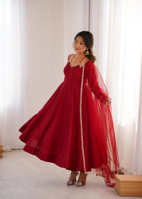 New PURE ROMANSILK CHANDERI FABRIC FULLY FLARE ANARKALI,WITH DUPPTA SET