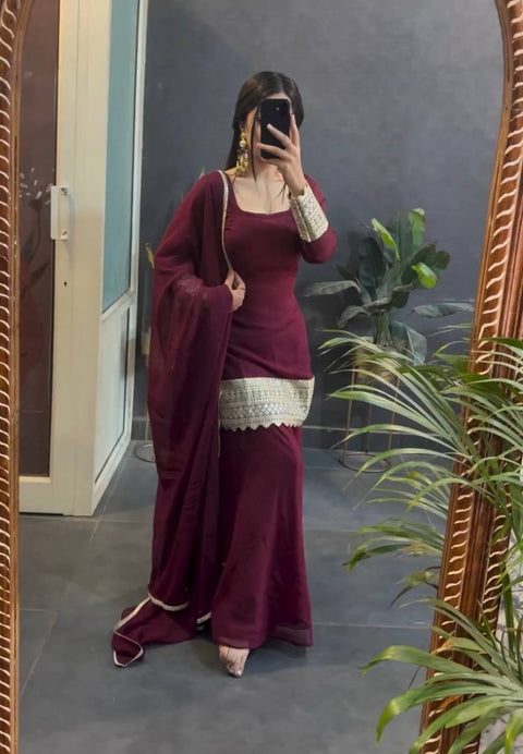 New Heavy Star Georgette With  Sequence and Coding*  Work With Full Sleeve With Latkan Dori Sarara Plazo