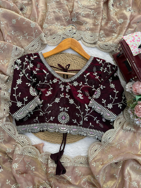 New Premium beautiful Designer Peplum & Bell Bottom Set On Reyon Febric With Thred & Real mirror work Dress