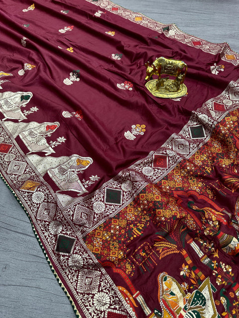 New Pure Dola silk with Zari weaving Saree with zarkan Pallu  border &  samosa lace border