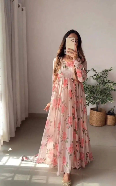New Premium Printed Attractive Party Wear Georgette Gown