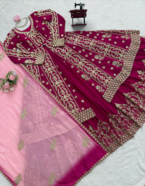 New beautiful Foux Gorgette Thread with Sequnce Soft Micro CottonLehengha