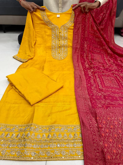 New  Designer Pure Banarasi Jequard Wiving Top With Pent & Dupatta Set