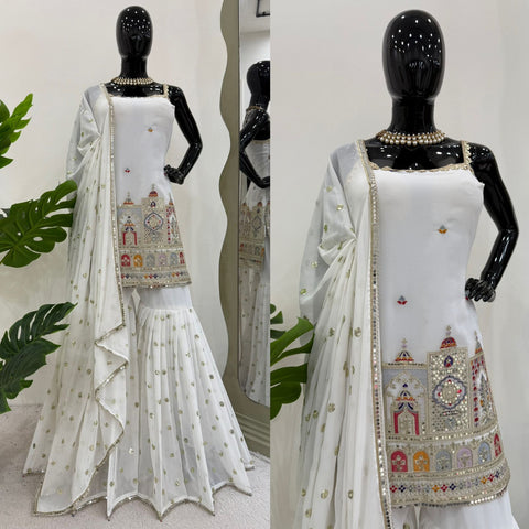 New beautiful Designer Suit on Foux Gorgette fabric With Inner and Thred & Sequnce work shara