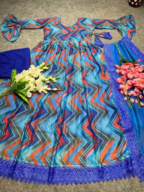 New Attractive Party Wear chiffon with printed Gown