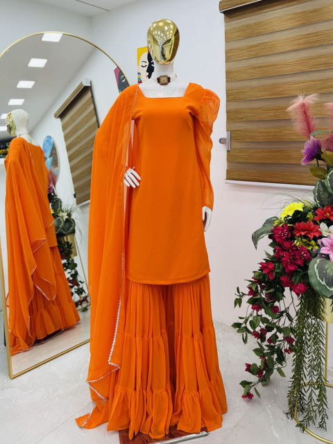 New Designer Party Top Pallazo & Dupatta Set