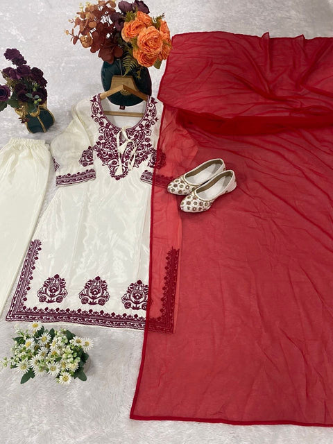 New Festival Heavy Embroidery with Thread   kurti pant Dupatta