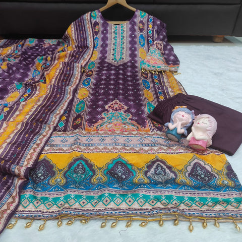New DESIGNER WEAR JAYPURI TRENDING  TOP WITH PRINTED WORK WITH MIROR WORK WITH PLAZZO AND DUPATTA