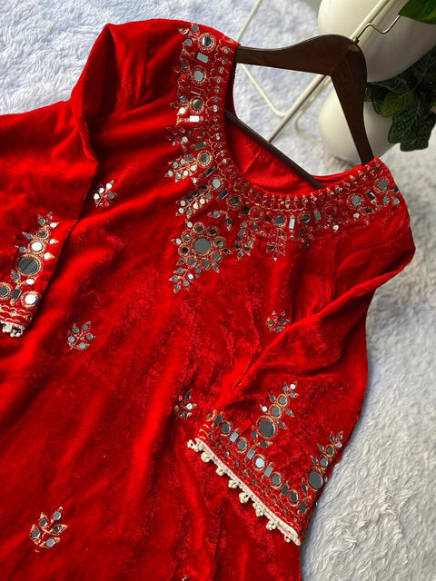 New EMBROIDERY AND REAL MIRROR WORK DESIGNER WEAR CO-ORD SET
