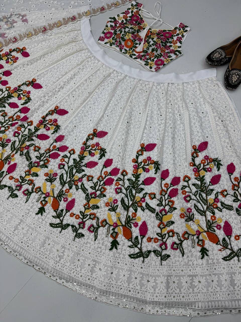 New BRIDAL WEAR HEAVY FUAX GEORGETTE CHINE SEQUENCE WORK LEHENGAS CHOLI