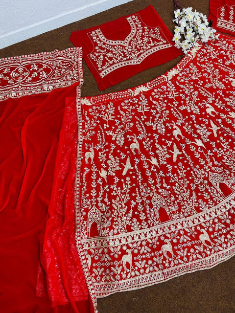 New  BRIDAL WEAR HEAVY EMBROIDERY CHINE STITCHED WITH REAL MIRROR HAND WORK LEHENGAS CHOLI