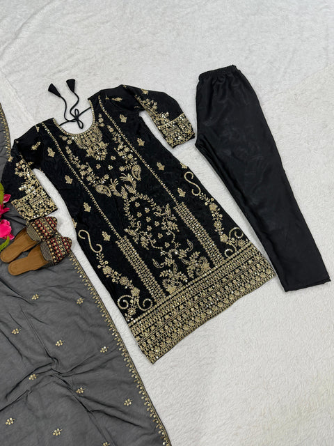 New Premium Korean Satin Silk With Sequence And Embroidery Work Dress