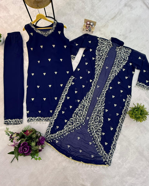 NEW LAUNCHING 3 PIECES KURTI, KOTI & PENT WITH EMBROIDERY WORK