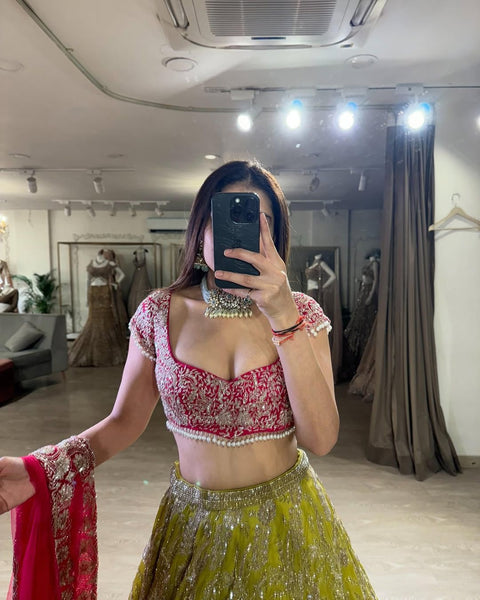 New Premium Georgette Embellished With Beautiful Shimmer Dori  Work , Heavy Sequins Work Lehenga