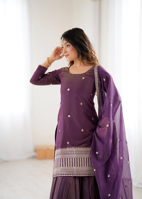 NEW HIGH PREMIUM QUALITY PURE ROMANSHIMMER CHANDERI SILK FABRIC KURTA WITH FULLY FLARE LAHENGA WITH DUPPTA SET