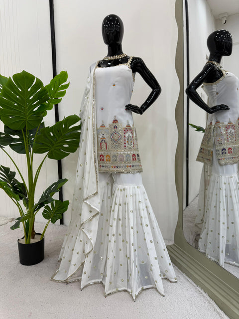 New beautiful Designer Suit on Foux Gorgette fabric With Inner and Thred & Sequnce work shara