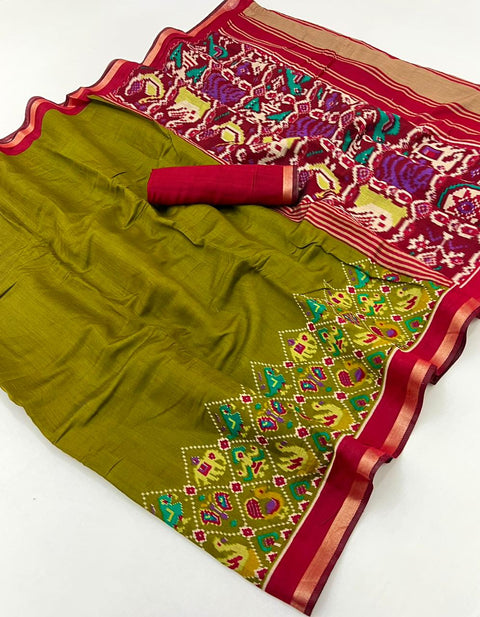 New latest design Soft  silk reach pallu patola  print  & High quality weaving all over saree