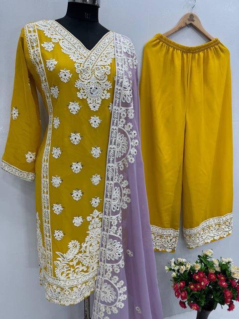New HEAVY FUAX GEORGEET EMBROIDERY SEQUENCES DESIGNER PARTY WEAR SUIT