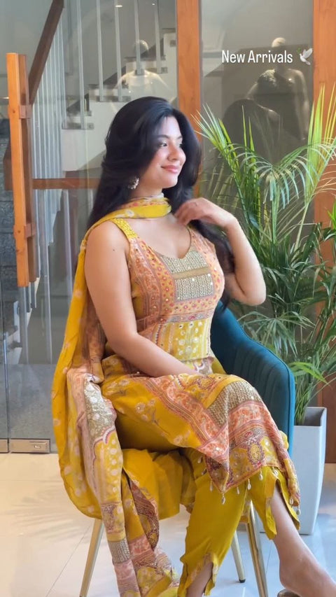 New Beautiful maslin with original MIRROR workstraight-cut Kurti