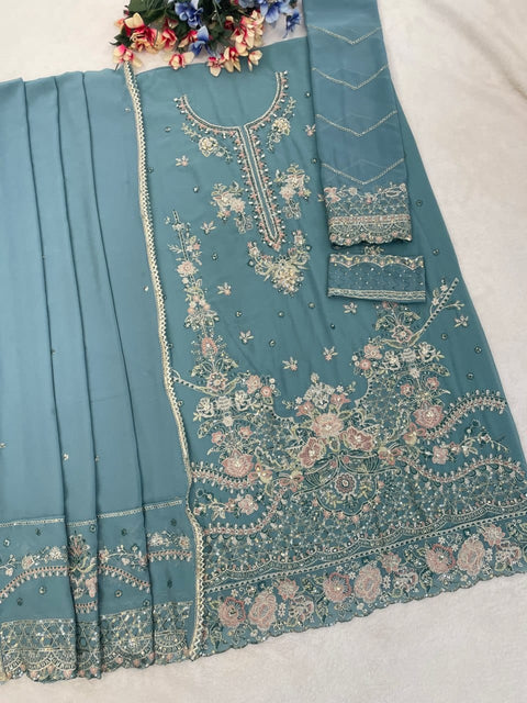 New beautiful Multi Thread & Jari WithSequence Embroidery Stich Khatli Work dress