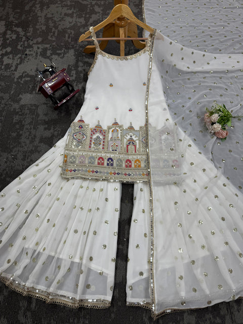 New beautiful Designer Suit on Foux Gorgette fabric With Inner and Thred & Sequnce work shara
